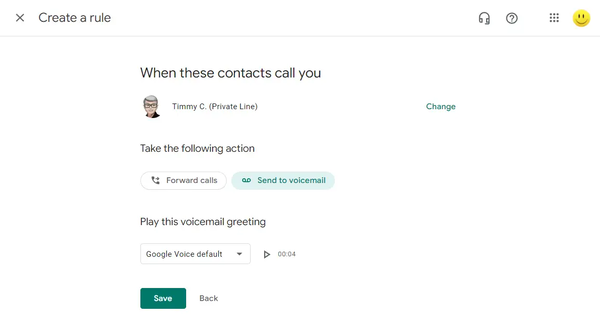Google Voice cho bạn áp dụng các quy tắc tùy ý lên những số điện thoại mong muốn